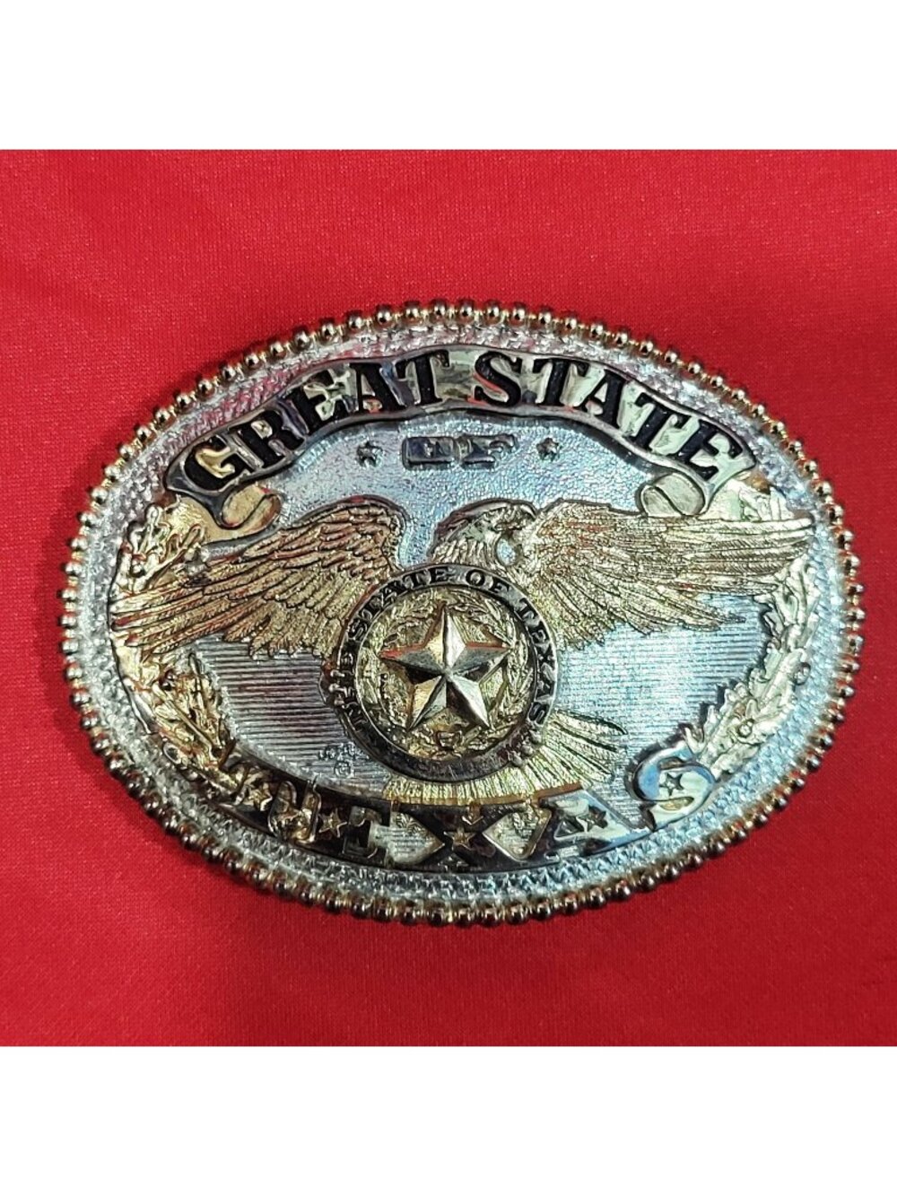 Vintage Texas Belt Buckle Two Tone Eagle Star Silversmith Collection ADM Western